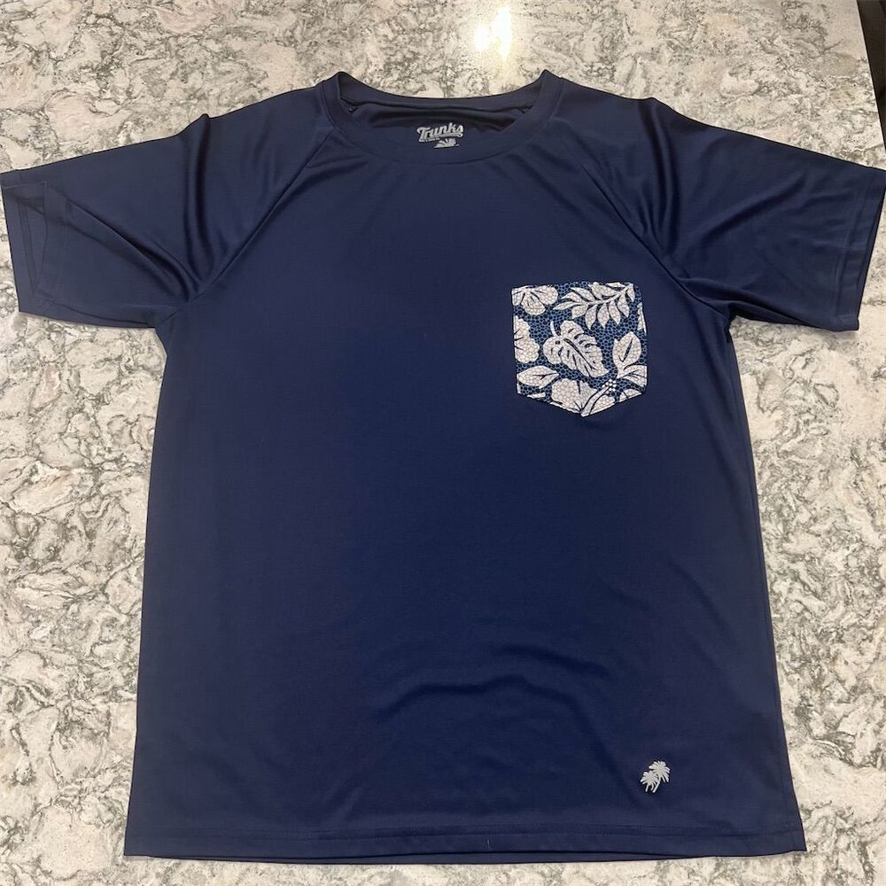 Trunks Men's Navy Blue T-Shirt with Floral Pocket Size L
